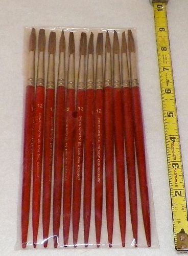 Duro-Art 2110 No. 12 Red Sable Hair Brushes, Wood Handles, Lot of 12, Show Card