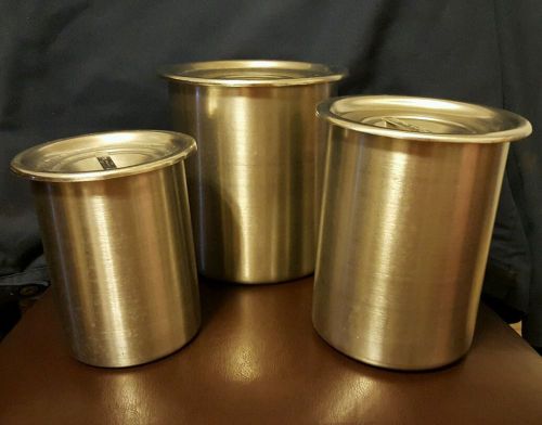 Set of 3 pots 3 lids Vollrath Satin Finish Stainless Steel  Bain Marie Pot Can