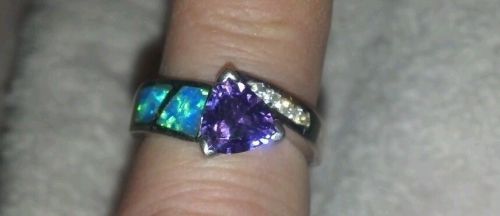 Ring sz 6 sterling silver, australian fire opal, purple tanzanite &amp; cz stones for sale