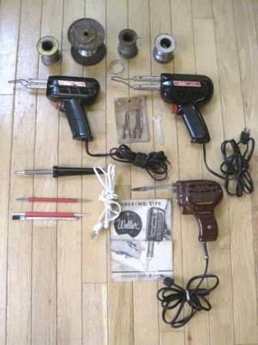 Lot of (4) vintage soldering guns / iron - (2) weller &amp; (2) wen w/solder -tested for sale