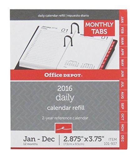 Office Depot 2016 Daily Calendar Refill Jan-Dec with Monthly Tabs 2.875 x 3.75