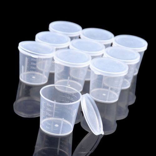 10X Clear Plastic Medicine Measuring Cups with Cover Chemistry Lab Supplies 30ml