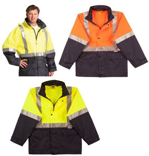 Mens high visibility heavy duty work safety rain coat fluro hi-vis jacket sw18a for sale