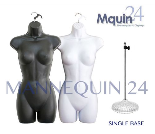 NEW SET of BLACK &amp; WHITE MANNEQUINS(2 PCS) +1 STAND: WOMAN CLOTHING DISPLAY BODY