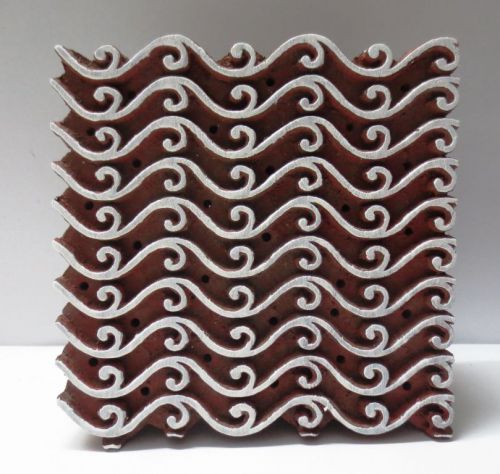 INDIAN WOODEN HAND CARVED TEXTILE PRINT FABRIC BLOCK STAMP UNIQUE WAVE DESIGN