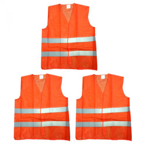 3x ORANGE Neon Safety Vest W Reflective Strips High Security Visibility BN-73410