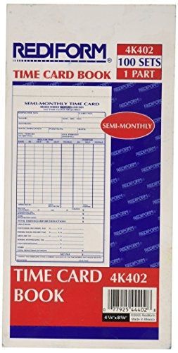 REDIFORM Time Card Pad, Semi-Monthly, Manila, 4.25 x 8&#034;, 100 Cards (4K402)