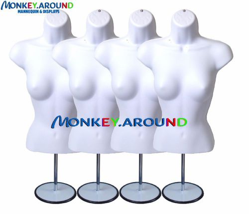 4 Female Mannequin White Torso Form +4 Stand 4 Hook - Display Women Shirt Dress