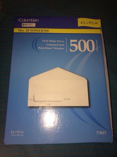 New columbian box of 500 no 10 window envelopes gummed seal 4-1/8 x 9-1/2 for sale