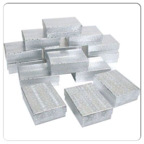 100 Jewelry Gift Boxes Cotton Filled Silver Foil Texture 1 7/8&#034; x 1 1/4&#034; x 5/8&#034;