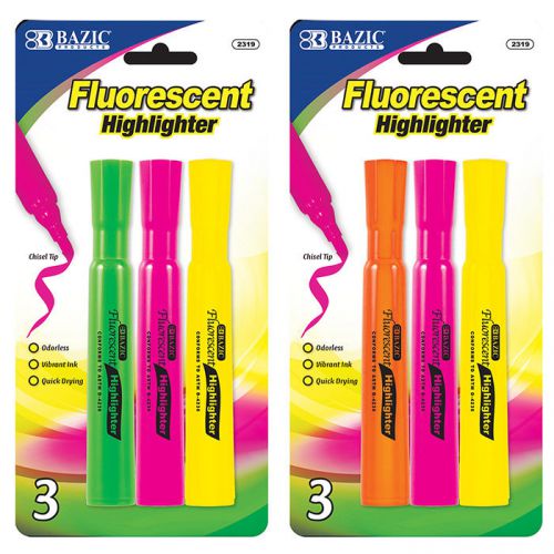 BAZIC Desk Style Fluorescent Highlighters (3/Pack)  of-24