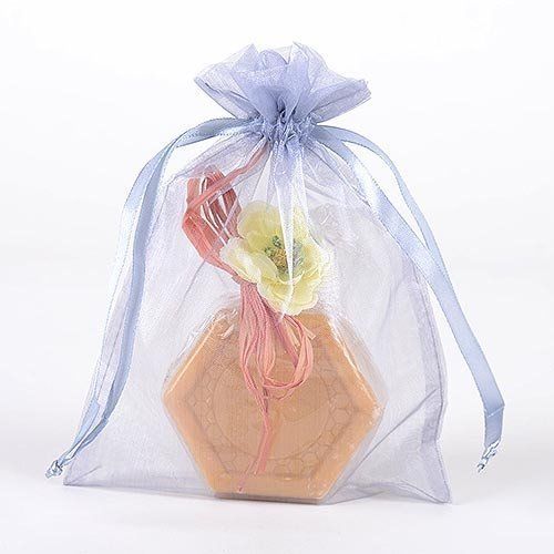 Organza Drawstring Gift Bag 8 x 12 inches 8&#034;x12&#034; Quantity of 10, Smoke Blue