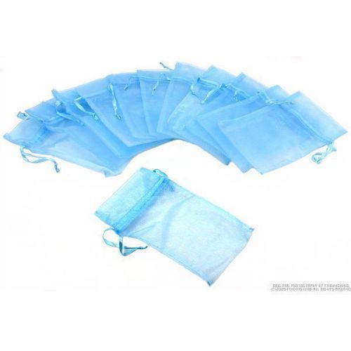 12 Baby Blue Organza Drawstring Jewelry Pouches 4&#034;