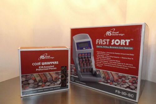 Royal Sovereign Fast Sort FS-3D Digital Money Coin Sorter In Box w/ Wrappers