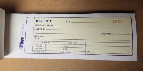 TOPS Money/Rent Receipt Book, 2-Part, Carbonless, 2.75 x 8.5 Inches, 100 Sets