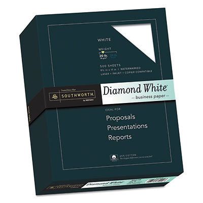 25% Cotton Diamond White Business Paper, 20lb, 95 Bright, 8 1/2 x 11, 500 Sheets