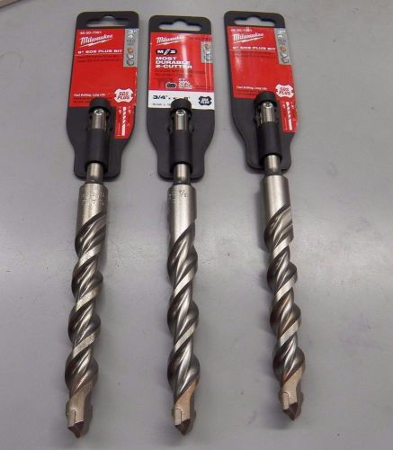 3PC Milwaukee 48-20-7061 2 Cutter, 3/4 in.x 6 in. x 8 in. SDS+ Hammer Drill Bit