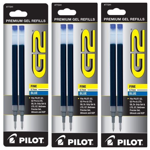 6 Pilot G2 Dr Grip Gel/Ltd ExecuGel Rollerball Gel Pen Refills, Fine 0.7mm. Blue