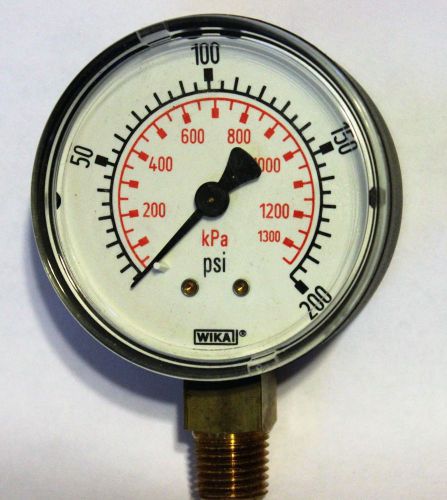 WIKA Commercial Pressure Gauge, Dry-Filled, 2.50&#034; Dial, 0-200 psi