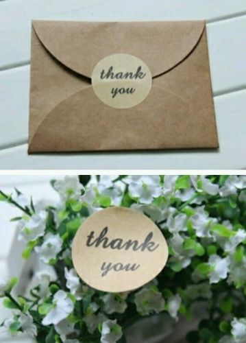 60 Thank You Stickers on Natural Kraft Paper 1.5&#034;Circle Label Sticker Wedding