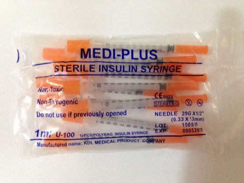 Medi Plus NEW 100 Disposable Syringes 1ml 29G X 0.5&#034; - Free Shipping