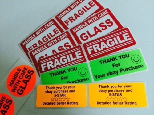 60 Label Fragile Glass Sample Pack Labels 60 Stickers Green,Orange Red, NEW