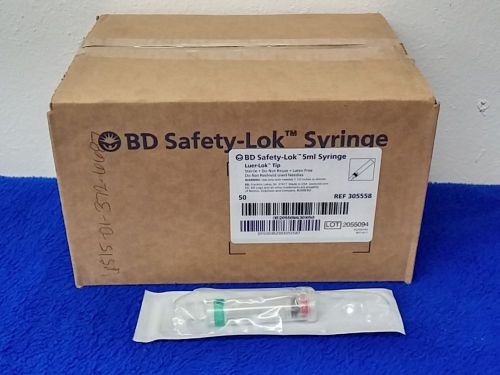 50 New BD 5ml Syringe Luer-Lok Tip 305558 Syringe Only Individually Wrapped