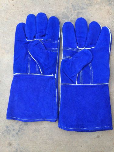 Blue glove Professional LEATHER WELDING BBQ GLoves with Kevlar Stitching Blue