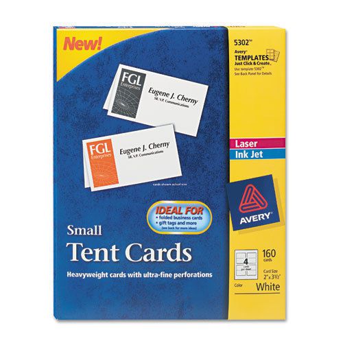 Avery  Tent Cards, White, 2 x 3-1/2, 4 Cards/Sheet, 160 Cards/Box