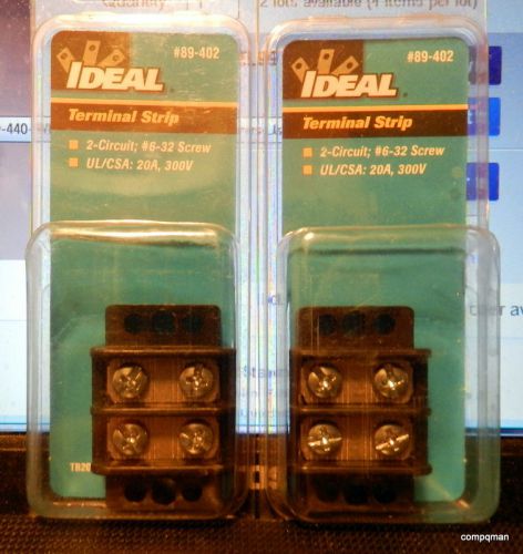 Ideal #89-402 Terminal Strip 2-Circuit #6-32 screw 20A, 300V GET TWO