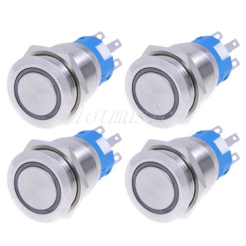 4* 19mm 12V red Led Stainless Switch 5 Pins Latching Push Button waterproof