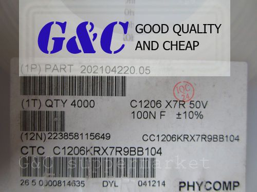 500pcs 1206 x7r 50v smd 100nf 0.1µf rohs  capacitors new good quality for sale