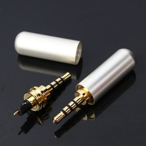 2pcs 4 Pole 2.5mm Male Repair headphone Jack Plug Metal Audio Soldering White