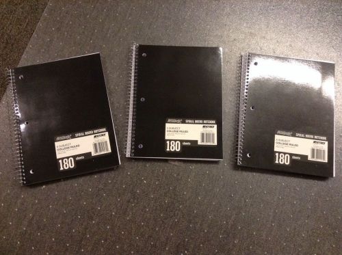 Promarx 180-Count College Ruled Spiral Notebook 10.5 x 8 Inches 3 pack - Black