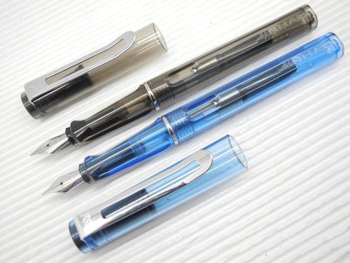 Jinhao 599C Medium Fine Nib Fountain Pen w/ Ink Converter, Clear Black &amp; Blue