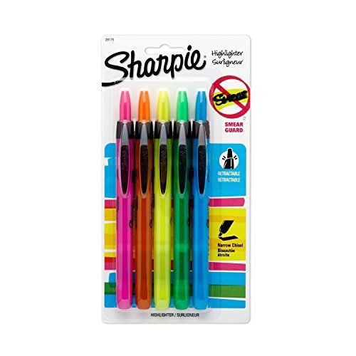 Sharpie Accent Retractable Assorted 5 Pack New