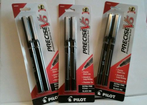 Lot of 3-Pilot Precise V5 2ct Blk Ink Precision Tip 0.5mm Extra Fine Line Pens