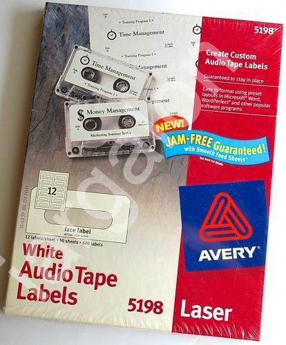 Avery White Audio Tape Labels 5198 Box 600 Labels on 50 Sheets NEW