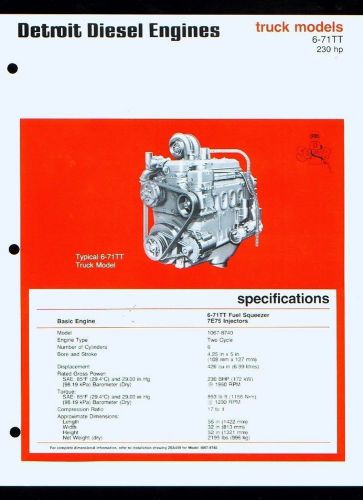1979 Detroit Diesel Engines Truck Models 6-71TT 2-page sales promotional sheet