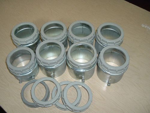 Lot of 8 o-z gedney 3&#034; emt thin wall steel connector locknuts, insulated bushing for sale