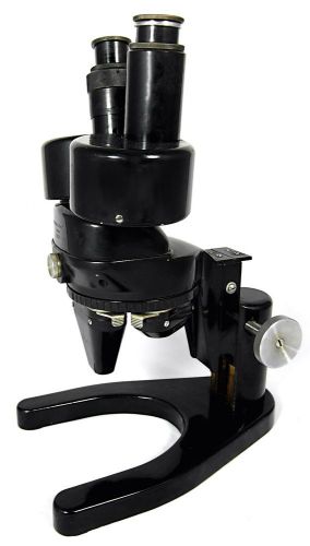 Watson &amp; Sons. Greenough c1950s Triple Turret Stereo Microscope w Horseshoe Base