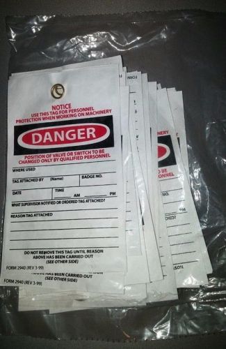 Danger tag position of valve or switch tag form 2940 rev 3-99 (25 count) for sale