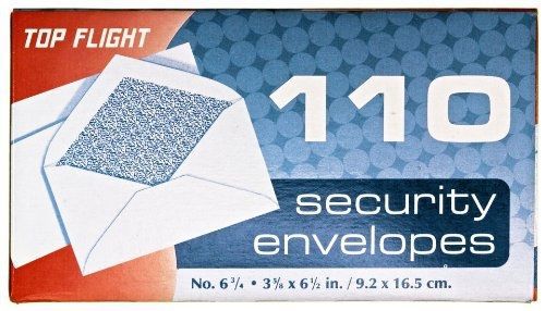 Top Flight Boxed Security Envelopes, 3.75 x 6.625 Inches, White with Security