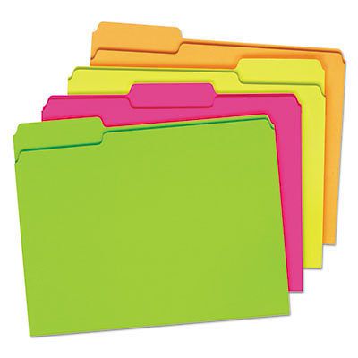 Glow File Folders, 1/3 Cut Top Tab, Letter, Assorted Colors, 24/Box, 1 Package