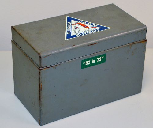 VTG Machine Age Steel 8 1/2&#034; Card File Box w/ Hinged Lid ~ Florida Farm Bureau