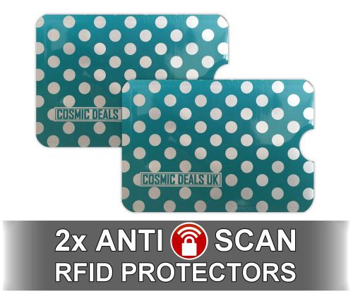 2 x Turquoise Polkadot RFID NFC Blocking Card Clash Anti Scan Protectors for you