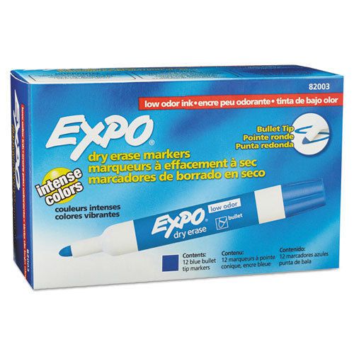 Low Odor Dry Erase Marker, Bullet Tip, Blue, Dozen