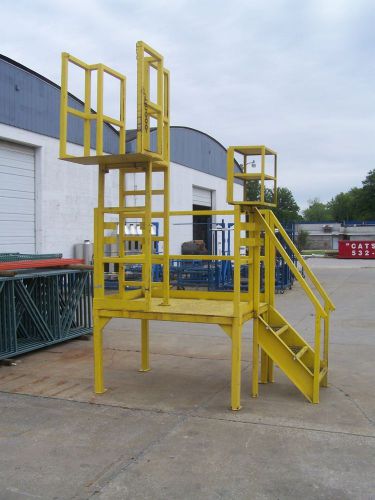 2-tier industrial factory steps ladder w/ working paltforms + guard rails for sale