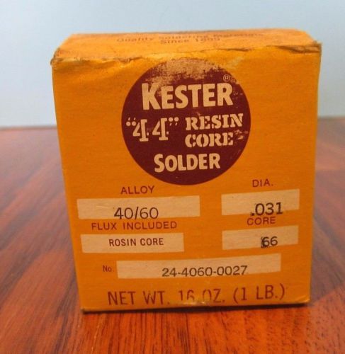 NIB Kester Solder 44 Resin Core 40/60 .031 66ROSIN CORE Solder New 1LB