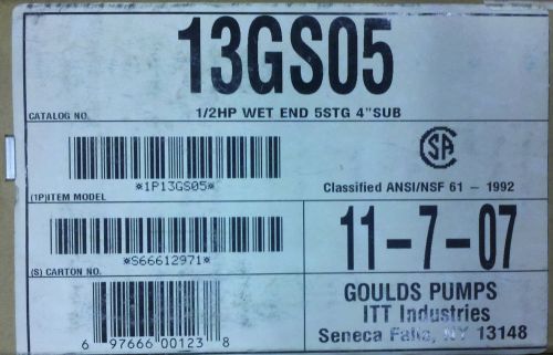 13GS05 Goulds Pumps ITT Industries 1/HP Wet End 4&#034; 5STG water well submersible